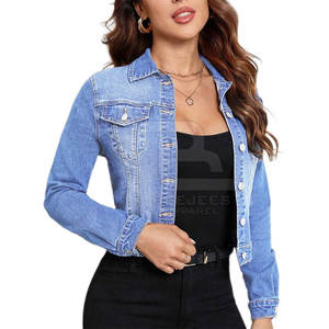 Vêtements de ville Veste en jean court de conception d'usine à vendre Veste en jean court de conception personnalisée pour femmes - Product Image 4
