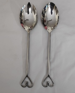 Manche en terrazzo écologique Outils de cuisine Serveur à salade en acier inoxydable plaqué or Outils à salade style vintage Cuillère à salade Fourchette - Product Image 4