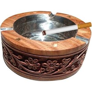 Cenicero de madera decorativo patrón rústico tallado cuenco redondo soporte para cigarrillos accesorios para fumadores para exteriores - Product Image 6