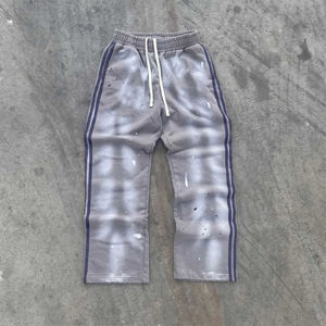 Chándales de dos piezas con cremallera para hombre, chándales de dos piezas con tachuelas acampanadas y tira lateral con estampado de sol y logotipo personalizado de diseño elegante - Product Image 6