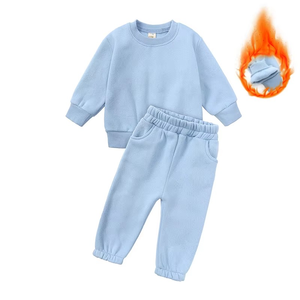 Automne décontracté Logo personnalisé chaud polaire enfants vêtements 2 pièces hiver enfants unisexe sweats à capuche survêtement - Product Image 1