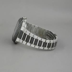 Montre carrée en verre platine noir et blanc pour homme, bijoux hip-hop en argent sterling 925 glacé, bracelet en or blanc clarté VVS - Product Image 3