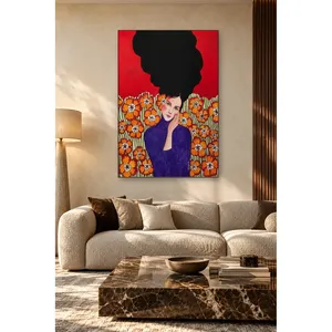Fida Woman Among Orange Flowers on Red Background Impression sur toile - Product Image 4
