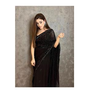 Sari Premium de Georgette con Bordado de Lentejuelas, con Blusa, Última Moda en Ropa Étnica India, Atuendo Tradicional para Ocasiones Especiales, Estilo Elegante - Product Image 1