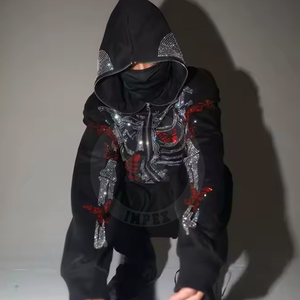 Top qualité produit en ligne nouvel article hommes strass sweats à capuche coton mélangé mode porter confortable porter strass sweats à capuche - Product Image 4