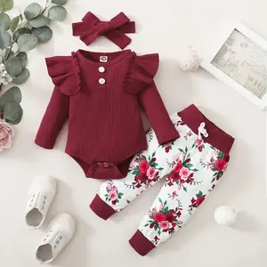 Conjunto de 2 Piezas para Bebés Recién Nacidas de 0 a 24 Meses, Camiseta con Estampado Floral y Leggings, 100% Algodón - Product Image 1