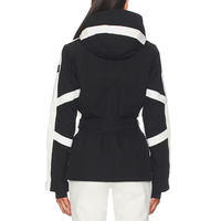 Chaqueta de Esquí Personalizada para Mujer, Invierno, Negra y Blanca, Cierre Frontal con Cremallera, Cinturón en la Cintura, Capucha Ajustable, Puños Ajustables, Resistente al Viento, Transpirable, Ecológica, ODM