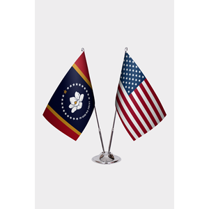 Mississippi & U.S. Custom Desk <b>Flag</b> Set Satin Plastic Polyester Silk Aluminum <b>Pole</b> <b>for</b> Education Digital Printed Pennant Style - Product Image 1