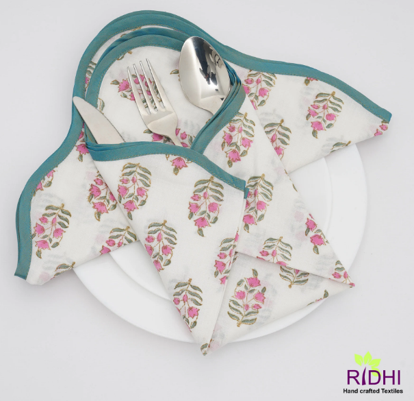 Punch Pink and Teal Green Floral on White Base