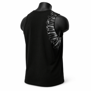 Camiseta sin mangas para hombre con estampado asimétrico de esqueleto y diseño de huesos, estilo streetwear, camiseta muscular gótica para fitness y gimnasio, chaleco de algodón personalizado. - Product Image 4