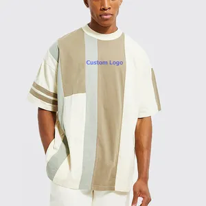 OVERSIZED EXTENDED NECK COLOUR BLOCK T-SHIRT LOSE FIT CUSTOM MADE STRIPED T SHIRTS BLOCK COLOR