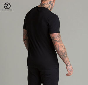 Logo d'usine personnalisé Muscle Fit T-shirt noir col rond manches courtes T-shirt vierge pour hommes - Product Image 6