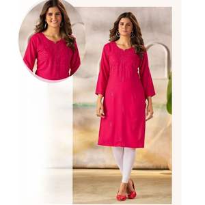 Kurti de fête moderne en rayonne pour tenue décontractée, 14 kg, broderie ton sur ton, anti-humidité, extensible, réversible, élégant et confortable - Product Image 2