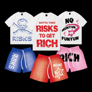 Conjuntos cortos personalizados de dos piezas, camiseta y pantalones cortos, ropa de calle, gimnasio, Fitness, conjuntos cortos desteñidos al sol, lavado ácido, verano para hombres - Product Image 2