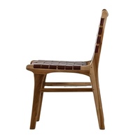 Silla de jardín de teca de Indonesia Silla de cuero moderna Juegos de jardín minimalistas Silla de restaurante para muebles de exterior