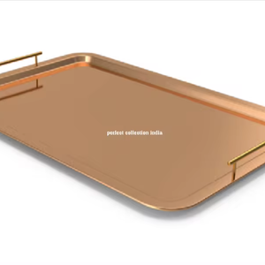 Venta al por mayor de luz de lujo Art Deco bandeja de servicio de metal de 24 pulgadas de latón plateado biodegradable con asa para hoteles y bares - Product Image 1