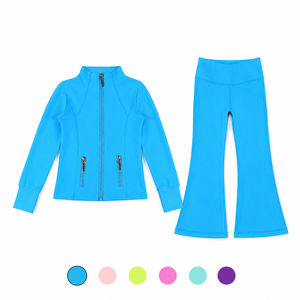 <span class=keywords><strong>Ensemble</strong></span> de survêtement personnalisé pour filles : veste zippée à col montant et pantalon évasé taille haute en tissu extensible – Tenue de <span class=keywords><strong>sport</strong></span> pour enfants et yoga - Product Image 3