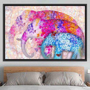 Toile personnalisée avec motif floral d'éléphant : Décoration murale familiale, TOILE ENCADRÉE NOIRE - Product Image 1