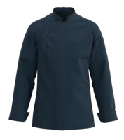 Veste de chef unisexe à col mandarin, manches longues, sergé CVC 100% polyester, uniforme de restaurant et de bar, poches, fermeture boutonnée, couture