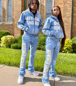 Conjunto Deportivo de Alta Calidad con Bordado Desgastado, Logotipo Personalizado, Pantalones Deportivos Acampanados, 100% Algodón, Estilo Urbano, Traje para Hombre - Product Image 1