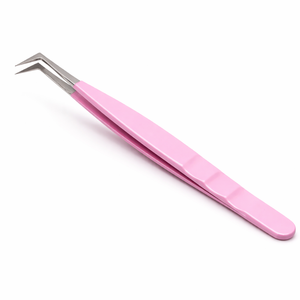 Pince à cils rose en L, à pointe de précision, pour extensions de cils volume, outil pour la création facile d'éventails - Product Image 1