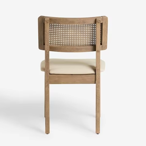 Silla de comedor de madera natural con respaldo de caña de ratán 210787 - Product Image 4