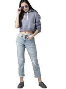 Women's <b>Grey</b> Fashionable Hooded Crop Top <b>Sweatshirt</b> Winter Gym Fitness Streetwear Wholesale Crop Hooded Tops - Product Image 3