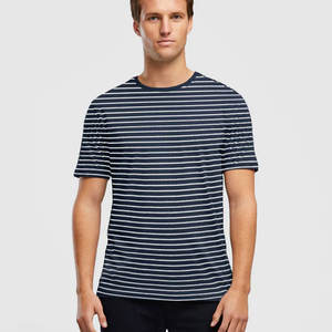 Respirant rayé hommes col rond manches courtes T-shirt en coton uni respirant - Product Image 5