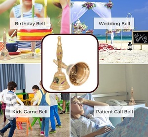 Cloche d'appel faite à la main de luxe en laiton imprimé paon Style nautique brillant poli décor à la maison décor de Table portable artisanat en métal - Product Image 3