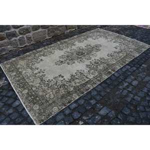 พรมตุรกีโบราณสีเบจและสีเทา5ft 9in x 7ft 4in ถักแบบคลาสสิคแบนสำหรับตกแต่งห้องนั่งเล่นสำหรับห้องโถง - Product Image 3