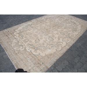 Tapis vintage, grand tapis de 6,3 x 10,9 pieds, tapis en laine gris et blanc - Product Image 3