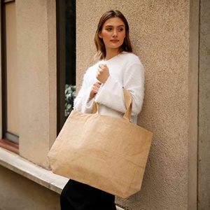 Sac fourre-tout en jute polyvalent de taille moyenne avec ruban en toile et fermeture éclair pour usage quotidien, publicité, aliments, cadeaux, impression personnalisée, lettres - Product Image 3