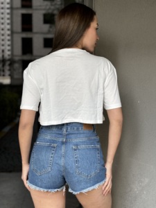 White Minimalist Shirt for Women Sleepwear Activewear Cotton Tshirt Croptop Loose Fit Oversized Style Wholesale Factory <b>Direct</b> - Product Image 5