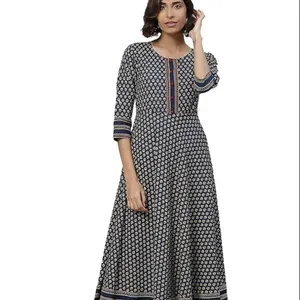 Neues Design Frauen Frauen Kurtis Ethnic Office Wear Kleid Kurtis Cotton Floral Printed Anarkali Kurta für Frauen