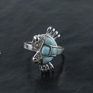 Anillo de cangrejo de mar de plata esterlina hecho a mano con joyería náutica clásica de Larimar para bodas y fiestas chapado en rodio - Product Image 6