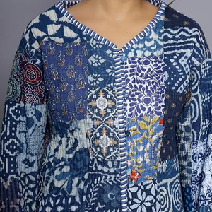 Veste réversible matelassée longueur courte pour femme Manteau à manches longues en coton à fleurs - Product Image 1
