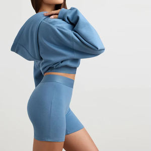 Sudadera con capucha y hombros caídos de gran tamaño con logotipo personalizado para mujer, jersey con dobladillo bordado en bruto, Top corto liso con capucha para mujer - Product Image 2