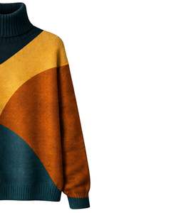 Pull en maille à col roulé pour femme, de qualité supérieure, personnalisé, à blocs de couleur, doux, chaud, pour l'hiver, décontracté, tendance, couleur sarcelle, moutarde, marron - Product Image 3