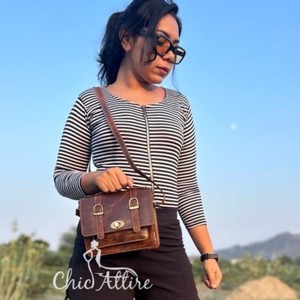 Sac à main en cuir véritable Crunch véritable fait à la main Sac à main en cuir véritable Crunch pour femmes sac à bandoulière en cuir véritable Vintage pour le bureau - Product Image 1