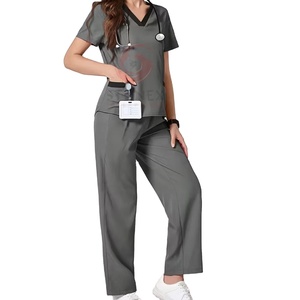 Wholesale High Quality Customizable Hospital <b>Scrubs</b> <b>Uniforms</b> Women's Short Sleeve Knitted Spandex/Polyester <b>Scrubs</b> Suit Sets - Product Image 1
