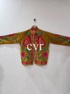 Hand Embroidered Floral <b>Velvet</b> Jacket Mandarin Collar Full Sleeve Plus Size Women's Winter <b>Blazer</b> Adult Thick Material - Product Image 4