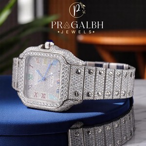 Reloj Moissanite completamente automático con números romanos y diseño de arcoíris, reloj de lujo Iced Out VVS Bust Down Bling para hombre - Product Image 5