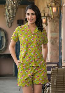 Conjunto de Pijama para Mujer con Estampado Floral, Cuello en V, Manga Corta, Botones, Bolsillos, Transpirable, de Secado Rápido, Tela de Algodón Voile Suave - Product Image 2