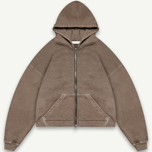Éponge française surdimensionnée Épaule tombante Double fermeture éclair Boxy Fit Sweats à capuche zippés Lavage à l'acide personnalisé Sweat à capuche vierge respirant - Product Image 5