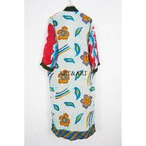 Vintage Elegant Silk Sari Kimono Women's Soft Breathable Robe Nightgown Sleepwear - Product Image 5