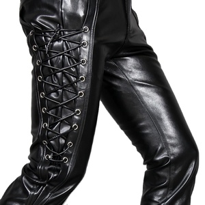 Top Brand Arrival Mens Korean Gothic Punk Fashion Canvas Fabric Eco-Friendly Waterproof Faux Leather Pants <b>Drawstring</b> <b>Trousers</b> - Product Image 2