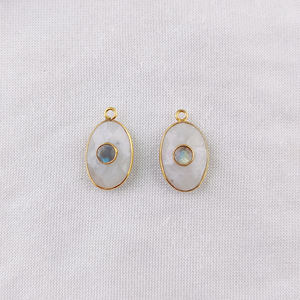 Pierre de lune arc-en-ciel taille 14x10mm, ensemble de lunette en argent Sterling 925, pendentif Double pierre, pendentifs en argent, cristaux naturels - Product Image 3