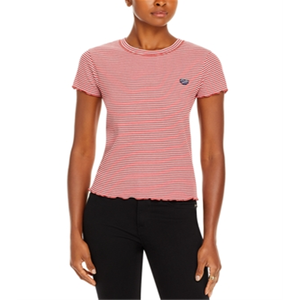 T-shirt a Righe Bianche Maison Labiche con Patch in Tessuto Lavorato a Maglia, Alta Qualità, Vestibilità Casual, Traspirante, Taglie XXS/XS/S/M, Corta Estiva - Product Image 1