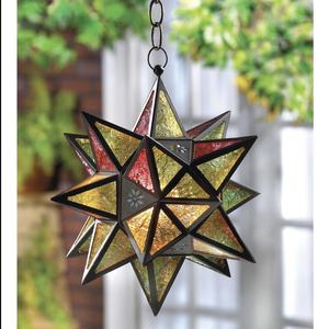 Decoraciones de Boda para Ramadán y Navidad 2025, Farol Colgante Marroquí de Cristal Colorido, Hecho a Mano en Acero Inoxidable para Interiores y Exteriores - Product Image 1