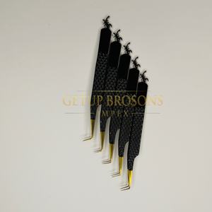 Pince à épiler pour extensions de cils en acier inoxydable noir avec pointe dorée, antistatique, durable, pointe lisse, 10 mm - Product Image 2